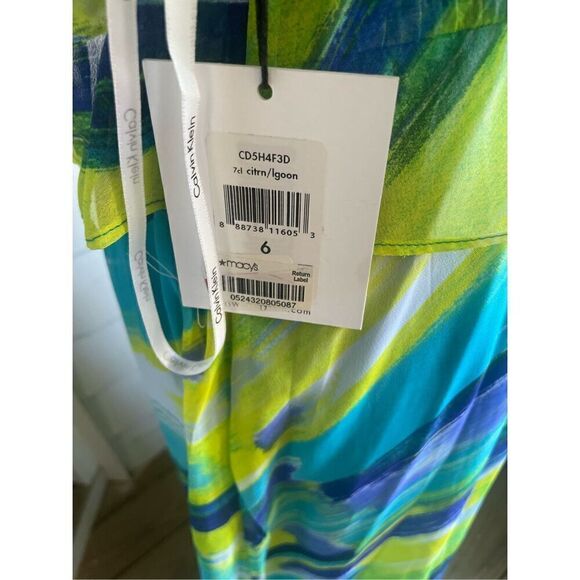 NWT Calvin Klein Spaghetti Strap Maxi Dress Blue/ Green Size 6 ruffled layer - Picture 7 of 13